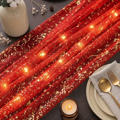 Artscope Lighted Red Gauze Table Runner - 28 x 120 Inches for Weddings & Holidays