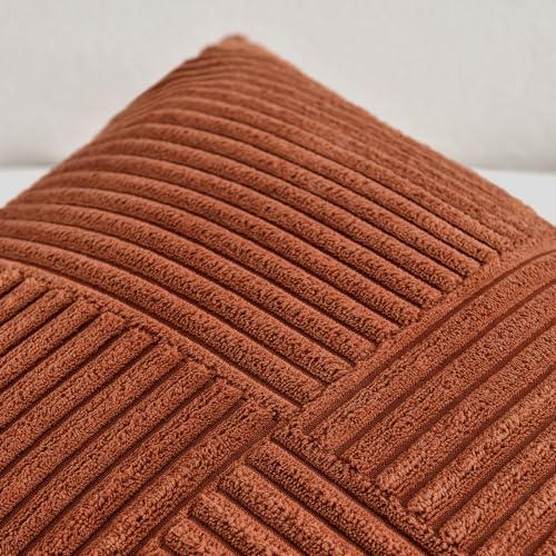 Fancy Homi 2 Pack Rust 18x18 Inch Corduroy Throw Pillow Covers