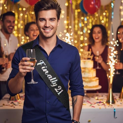 21st Birthday Sash with Glitter - Elegant Black Party Decoration