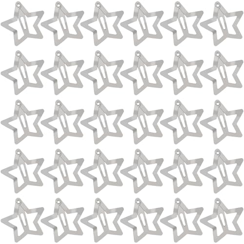 Isslly Silver Star Hair Clips 30 Pcs - Metal Snap Barrettes for Women