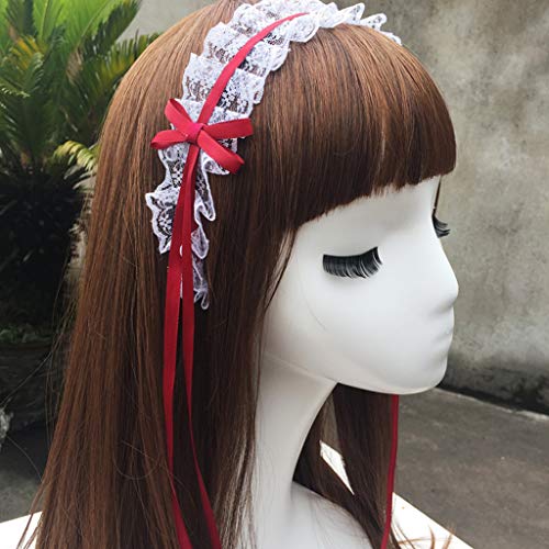 Ruffled Lace Steampunk Headband with Ribbon Knot Japanese Maid Hair Hoop