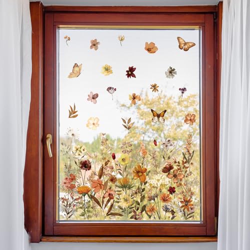Fall Wildflower Window Clings - 6 Sheets Vintage Floral Decals