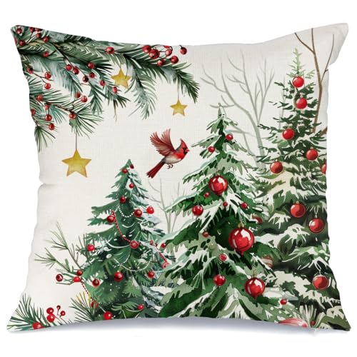 AACORS Christmas Pillow Cover 16x16 Inch Red Baubles Design