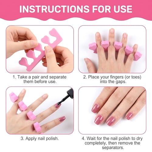 RAQEHO 24PCS Foam Toe Separators for Pedicure and Nail Polish, Pink