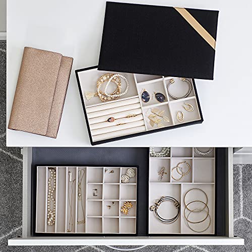 Household Essentials Black Stacking Jewelry Organizer Stacking Boxes with Removable Lid