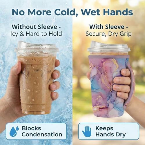 ArtSocket 3-Pack Iced Coffee Sleeves with Handles - 16oz-32oz