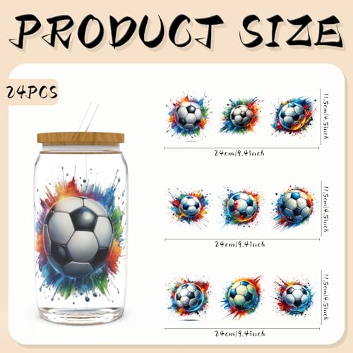 DORSBABY Football UV DTF Cup Wrap 24pcs for 16 oz Glass Tumblers
