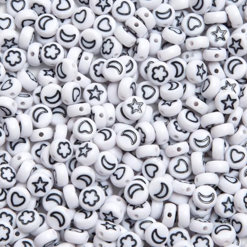 500 Pcs Acrylic Round Pony Beads - Heart, Star, Moon Patterns