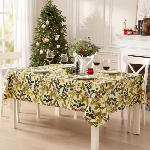 Christmas Vinyl Tablecloth 60 x 120 Inch Rectangular Holiday Decor with Flannel Backing