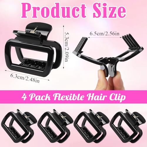 Nylon Hair Claw Clips 4-Pack - 2.5 Inch Non-Slip Black Hair Claws for Thin and Thick Hair
