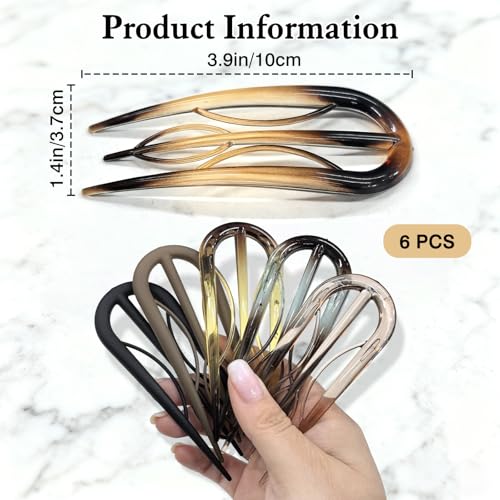 Gmlawsc 6-Piece U-Shaped French Hair Clips Tortoise Shell Hair Pins