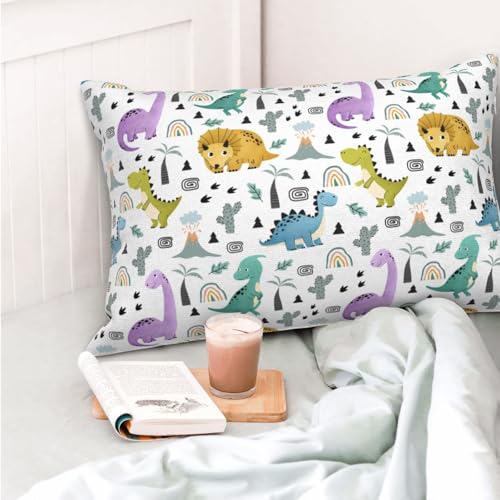 Dinosaurs Pillowcase - Soft Plush Polyester with Zipper, 20x30 inches