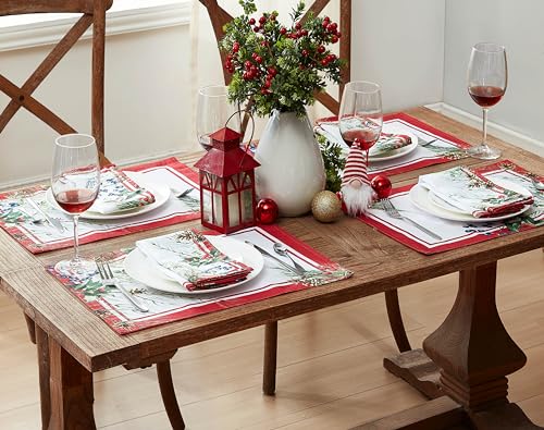 Holiday Fabric Placemats Set of 4 Pine Berries Winter Table Decor
