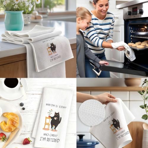 Retirement Cat Waffle Kitchen Towel - 16x24 Inch | Funny Decor