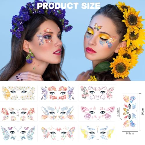 Glitter Butterfly Temporary Tattoos 10 Sheets Waterproof Face Stickers
