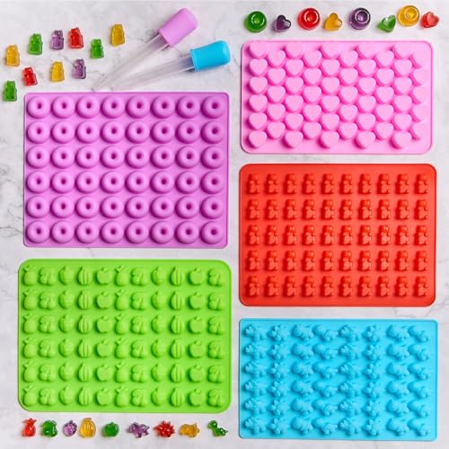 Mini Silicone Candy Molds - 5 Pcs with Bear, Dinosaur, Fruit Shapes