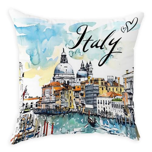Italy Travel Throw Pillow Cover 18x18 - Soft Flannelette
