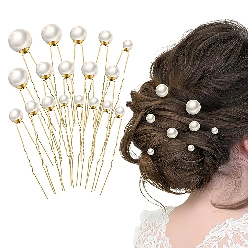 Dayofun 18 Pieces Gold Pearl Hair Pins U Shaped Wedding Hair Accessories