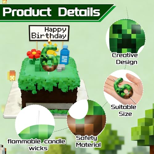 Pixel Birthday Candle Number 6 - Fun Cake Party Decor