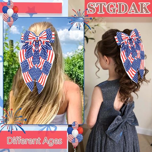 American Flag Hair Bow Clip - Red White Blue Patriotic Hair Accessory