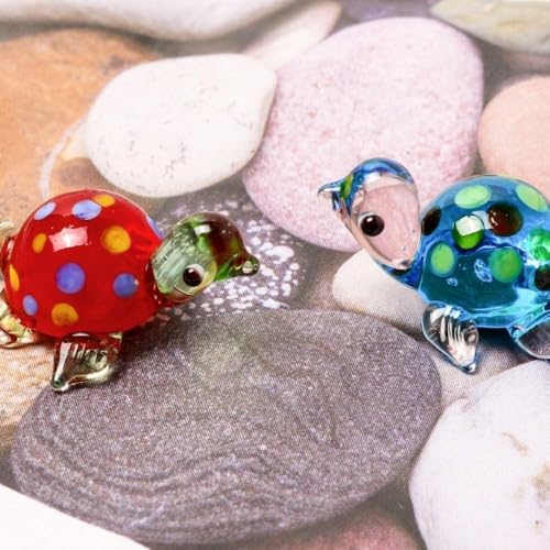 Blue Glass Turtle Figurine for Aquarium Decor - Miniature Collectible
