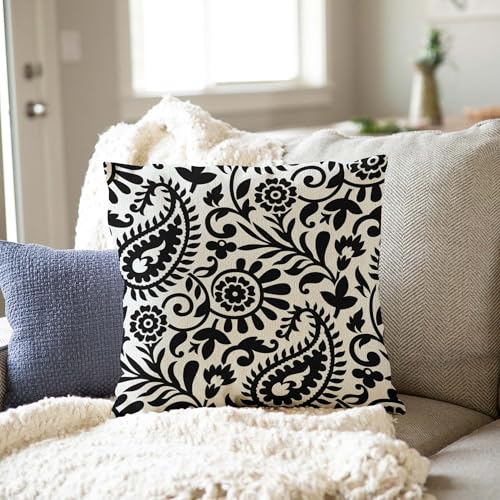 Paisley Throw Pillow Cover 16x16, Black and White 57t Cushion Case