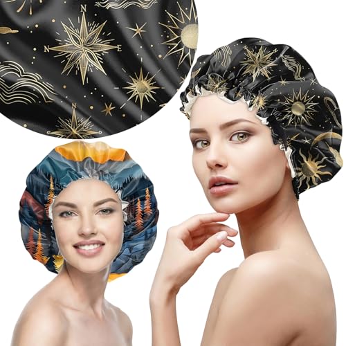 Deokke 2 PCS Satin Hair Bonnet for Sleeping Adjustable Double Layer Sleep Cap