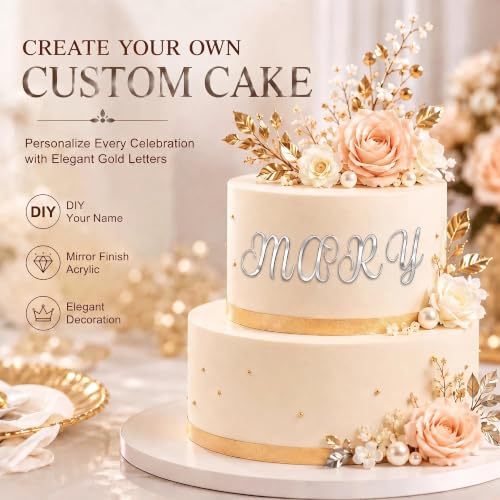 27PCS Silver Acrylic Cake Toppers - A-Z Script Letter Decor