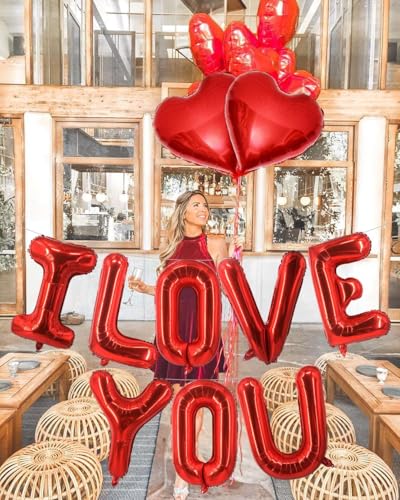 Lovoir 10 Pcs Red 'I LOVE YOU' Heart Balloons - 18 Inch for Valentine's Day