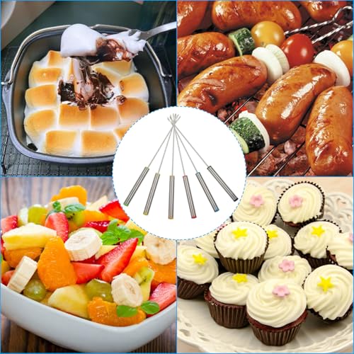 Aoserge 6 Pcs Stainless Steel Fondue Forks with Heat-Resistant Handles