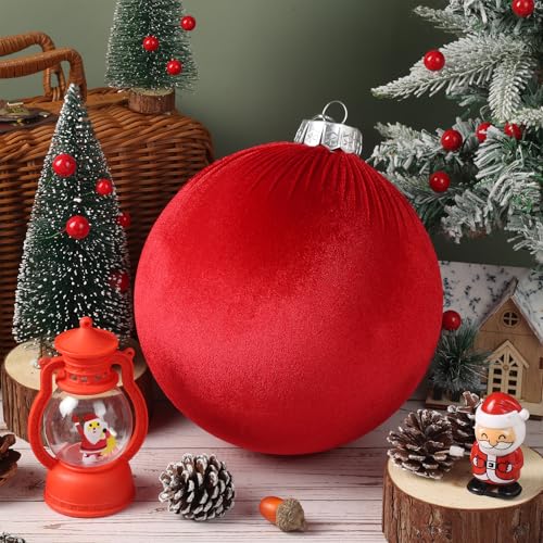 Red Jumbo Christmas Velvet Balls - 8 Inch Large Holiday Tree Ornaments (Set of 4)