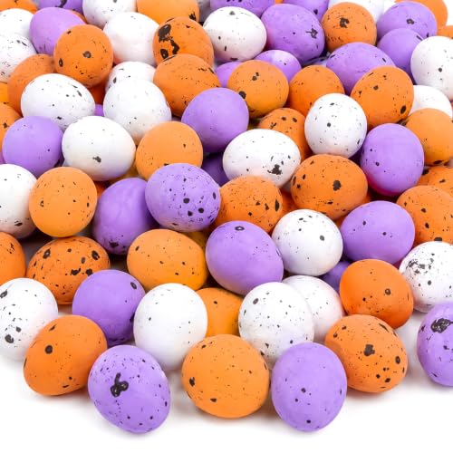 200 Mini Foam Halloween Eggs - Orange, White, Purple Decor