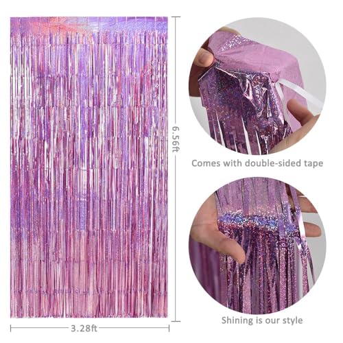 Laser Pink Streamers for Parties - 3.28ft x 6.56ft Pink Foil Curtain Set
