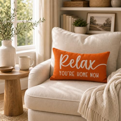 PANDICORN Faux Linen Decorative Throw Pillow Cover, 12x20 Inch, Orange