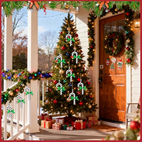 Soccer Candy Cane Ornament - Wooden Easter Decoration for Fans