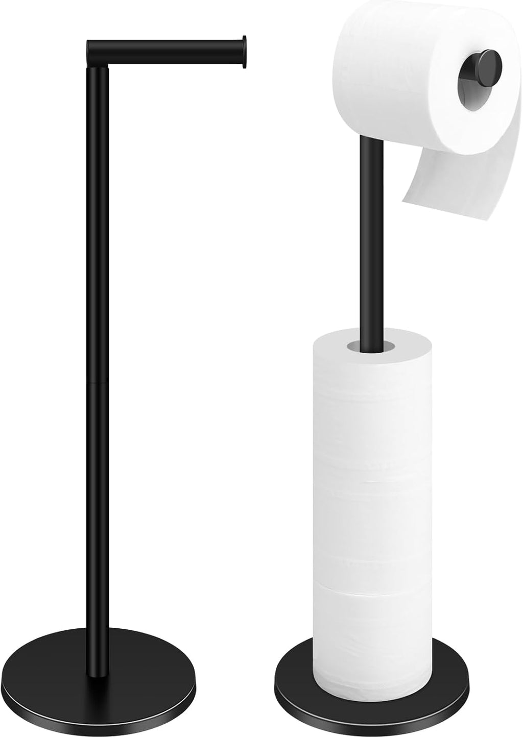 TACGEA Toilet Paper Holder Stand - Stainless Steel Free-Standing Design | Holds 4 Rolls - Black Set of 2
