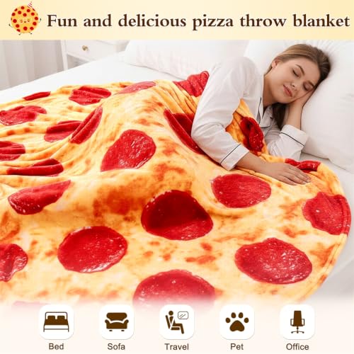 Crimson Pepperoni Pizza Blanket 80 Inches Soft Flannel Funny Gift for Adults & Kids