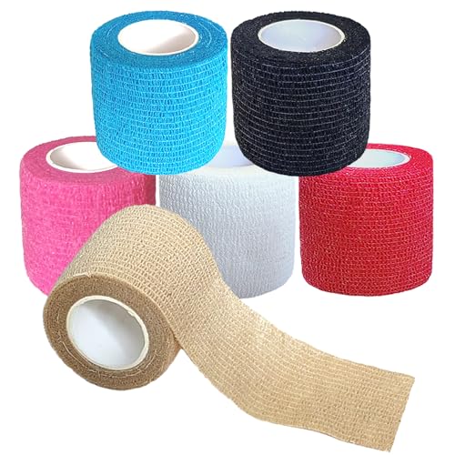 6 Pack 2 Inches Self Adhesive Bandage Wrap Vet Wrap for Pets, Stretch Self Adherent Tape Cohesive Wrap for Athletic, Sports, Wrist and Ankle(Multi Colors)