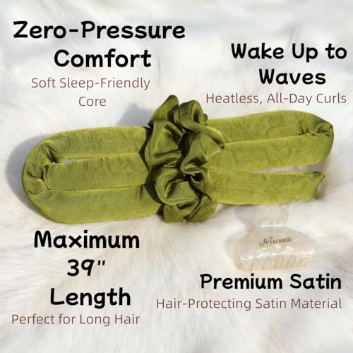 Serenade Textured Satin Heatless Hair Curler Set for Overnight Curls - Green