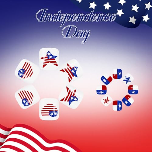 Patriotic Press on Toenails Short Square Red White Blue False Toe Nails