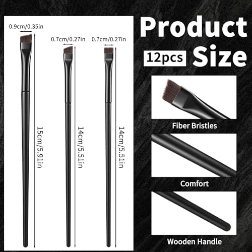 Aphumedc 12-Piece Eyeliner and Brow Brush Set - Angled Brushes