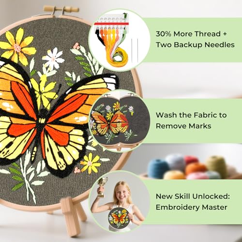 HTVRONT Butterfly Embroidery Kit for Beginners with Video Tutorials