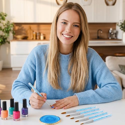 Shimmeroo 7-Piece Acrylic Nail Art Brushes and Resin Palette Set