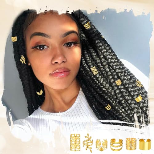 48 Pcs Metal Hair Jewelry for Braids Adjustable Dreadlock Cuffs