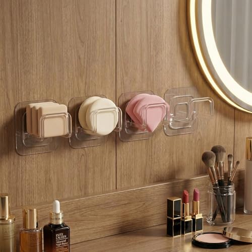 VANRIOS 4-Pack Adhesive Wall-Mounted Powder Puff Holder - Clear