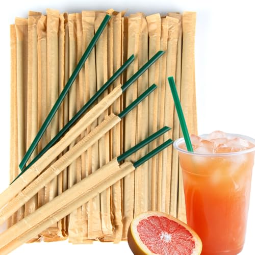 Sukh 100 Pack 6mm Green Plastic Drinking Straws, Individually Wrapped