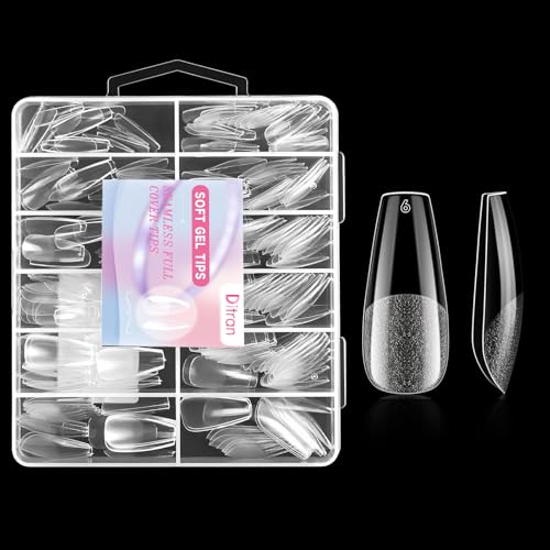 Ditran 240Pcs Soft Gel False Nail Tips Long Almond Semi-Matte