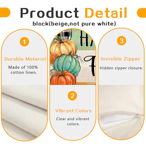 RABUSOFA 20x20 Inch Teal Pillow Covers Set of 4 - Fall Pumpkin & Leaves