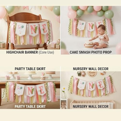 Silly Goose High Chair Banner for Baby Girl's 1st Birthday - Pink & Gold