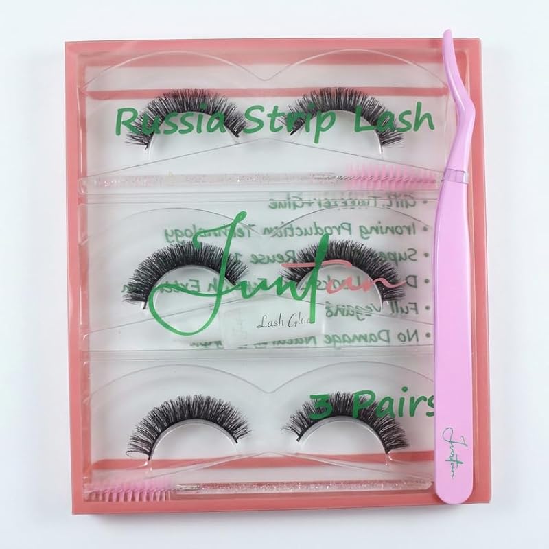 Juntun D Curl Russian Strip Lashes Kit with Tweezer and Glue